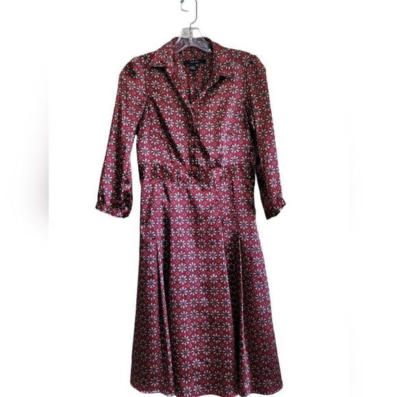 Zara Red Burgundy Floral Button Front Dress Sz Small - Picture 1 of 9